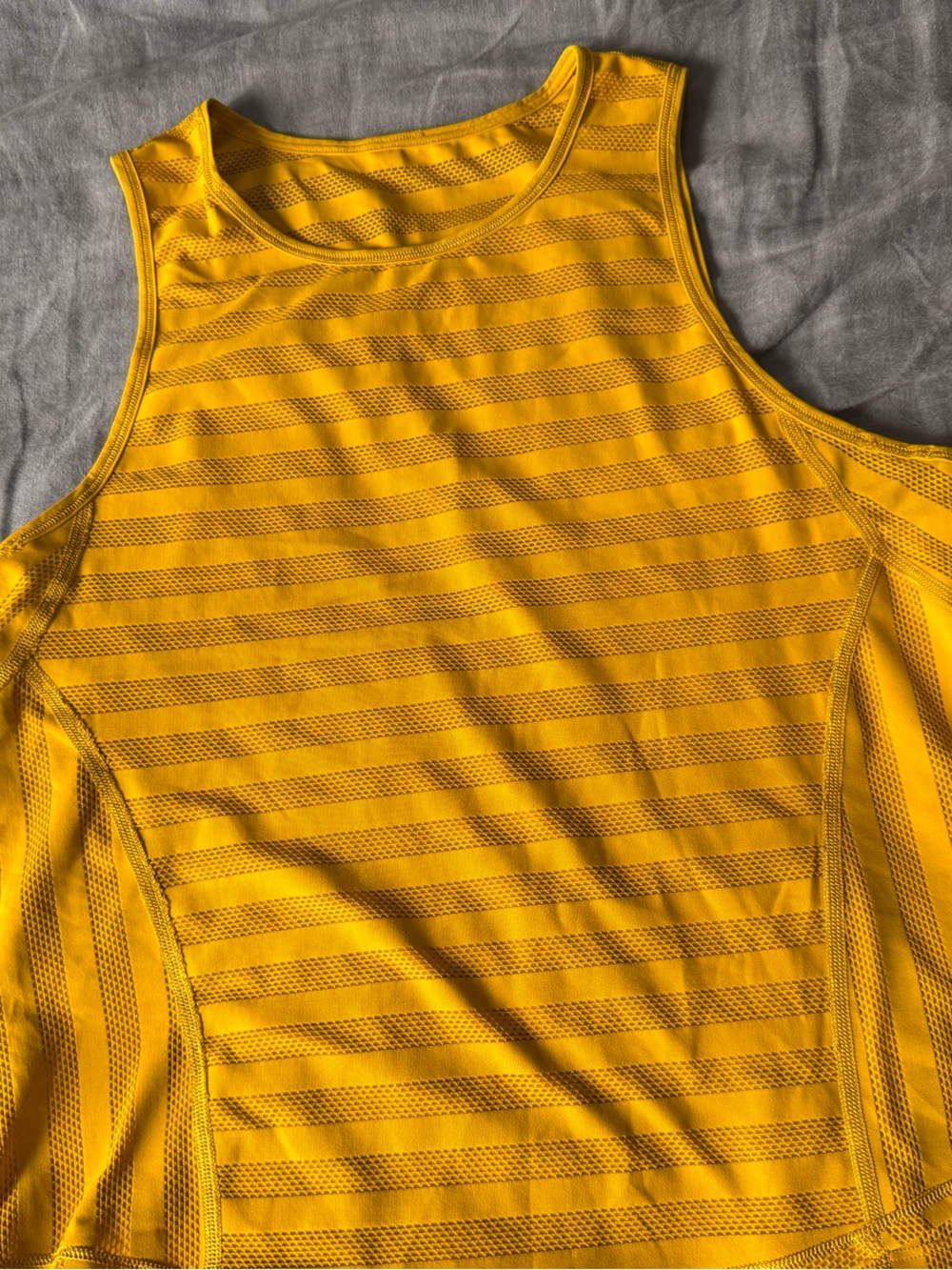 lululemon athletica Bright Yellow Striped Mesh Tank
